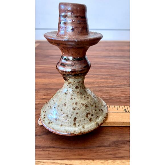 Vintage Pair of Handmade Stoneware Glazed Candlestick Holders Signed Hanson - Picture 5 of 15